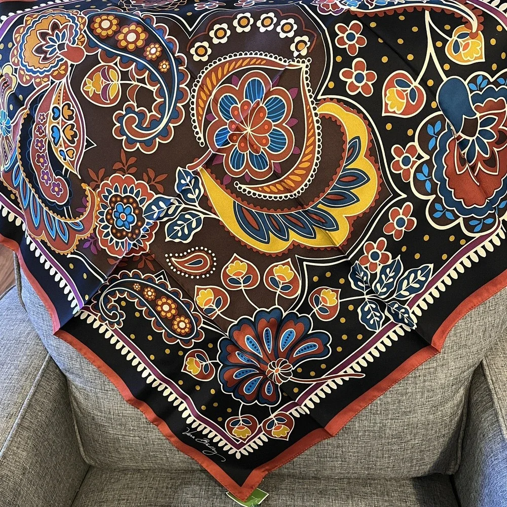 New w/Tags Vera Bradley Floral Scarf Kensington Copper Brown Black Gold LE 27